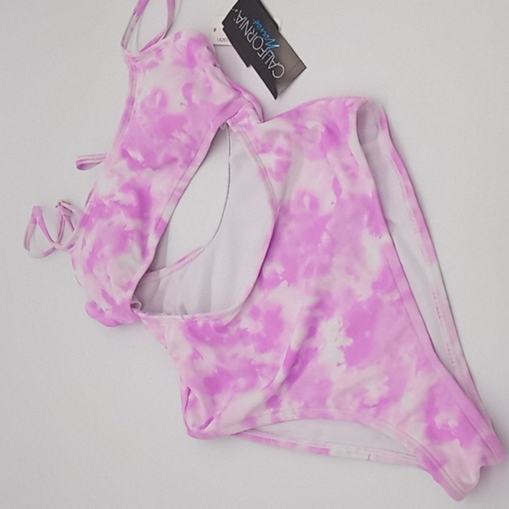 California Waves Tie-Dye Cutout One-Piece Swimsuit Pink XS